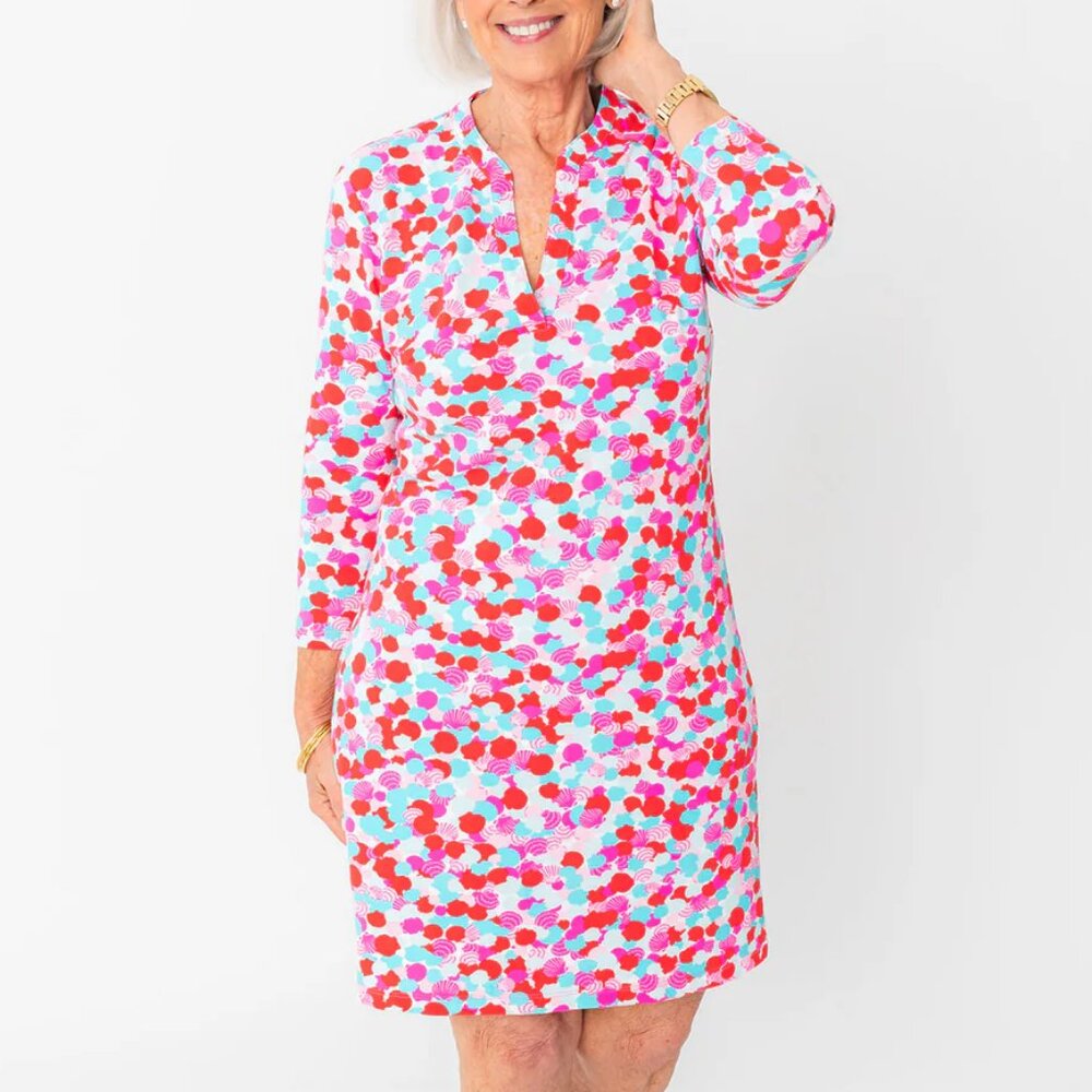 Mahi Gold Harborview Dress/  Hidden Shells in Poppy / Large